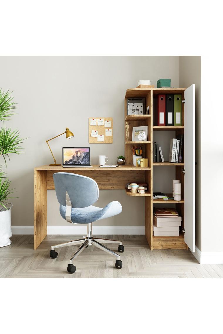 Roomart Roma Raflı Çalışma Masası , Çalışma Ofis Masası Sağ Dolap Atlantik Çam