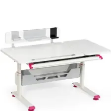 Creo Mobili Çekmeceli Çocuk Masası Eğim Verilebilir ve Çekmeceli Masa - 130x70 Cm, Beyaz/Fuşya - Vega Basic