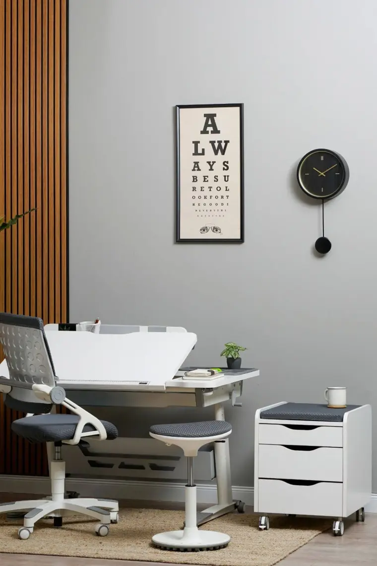 Creo Mobili Yükseklik ve Eğim Ayarlı, Çekmeceli, Sirius Basic Çalışma Masası 120x75 cm, Beyaz/Gri
