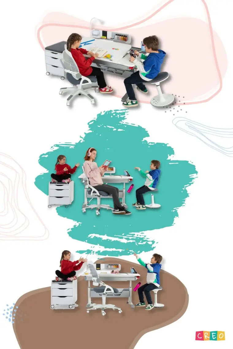 Creo Mobili Yükseklik ve Eğim Ayarlı, Çekmeceli, Sirius Basic Çalışma Masası 120x75 cm, Beyaz/Gri