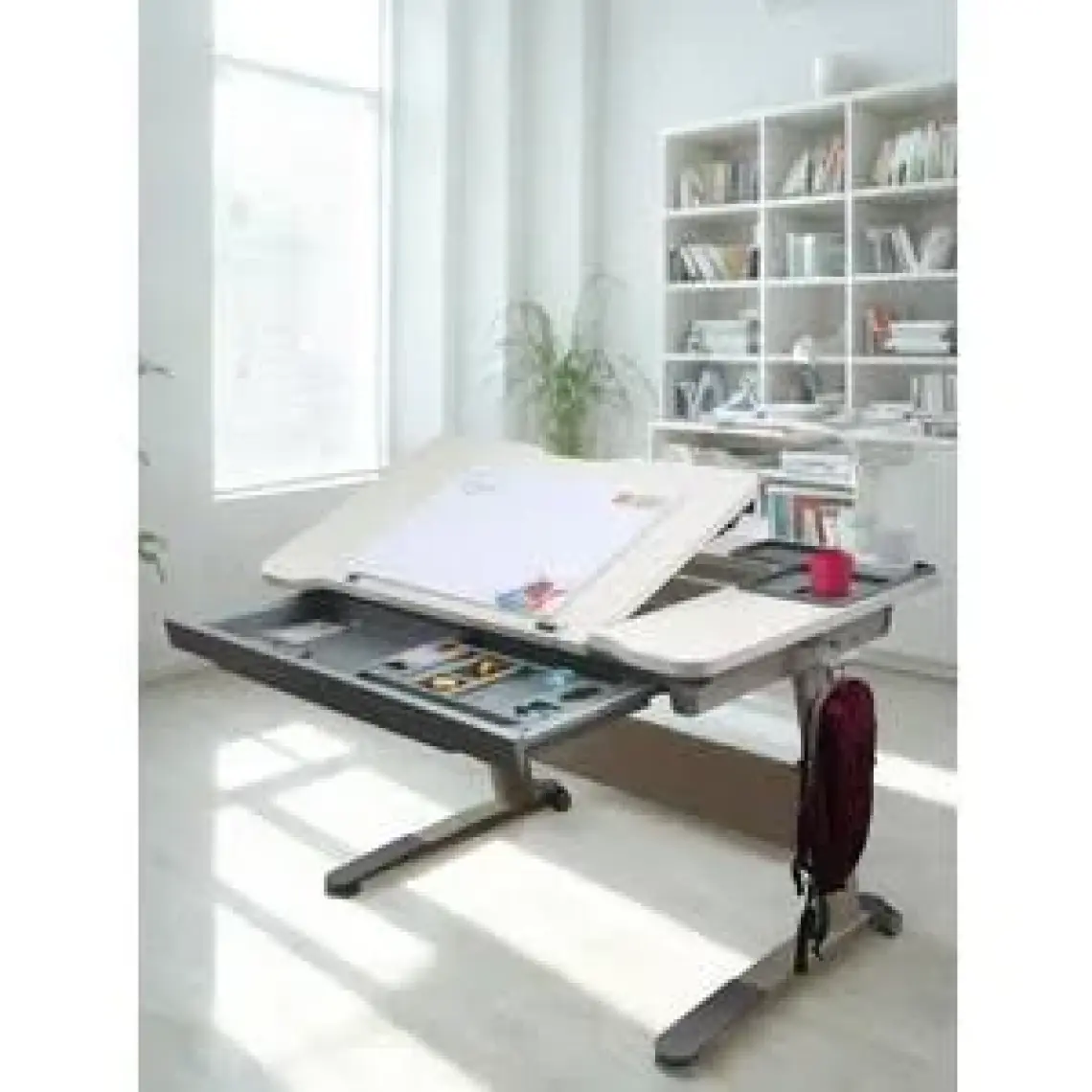Creo Mobili Yükseklik ve Eğim Ayarlı, Çekmeceli, Sirius Basic Çalışma Masası 120x75 cm, Beyaz/Gri