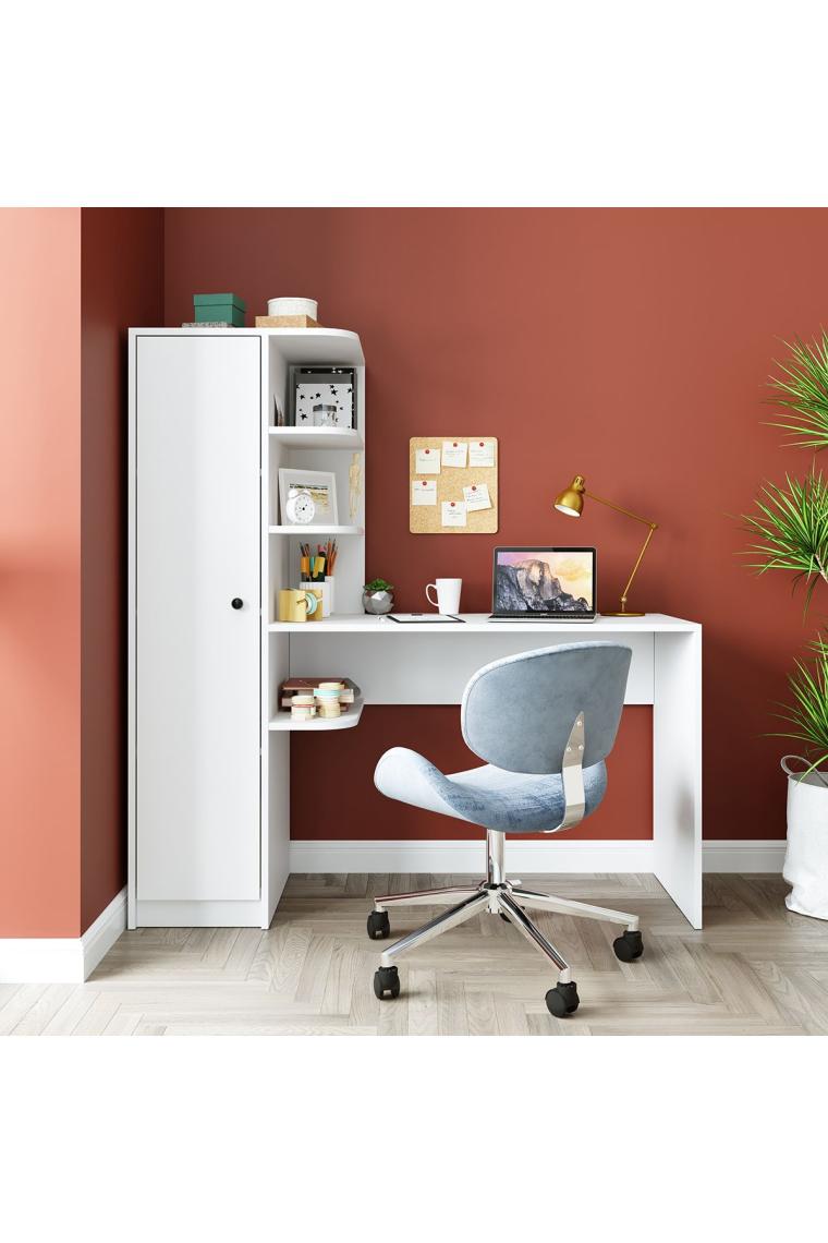 Roomart Roma Raflı Çalışma Masası , Çalışma Ofis Masası Sağ Dolap Mat Beyaz