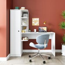 Roomart Roma Raflı Çalışma Masası , Çalışma Ofis Masası Sağ Dolap Mat Beyaz