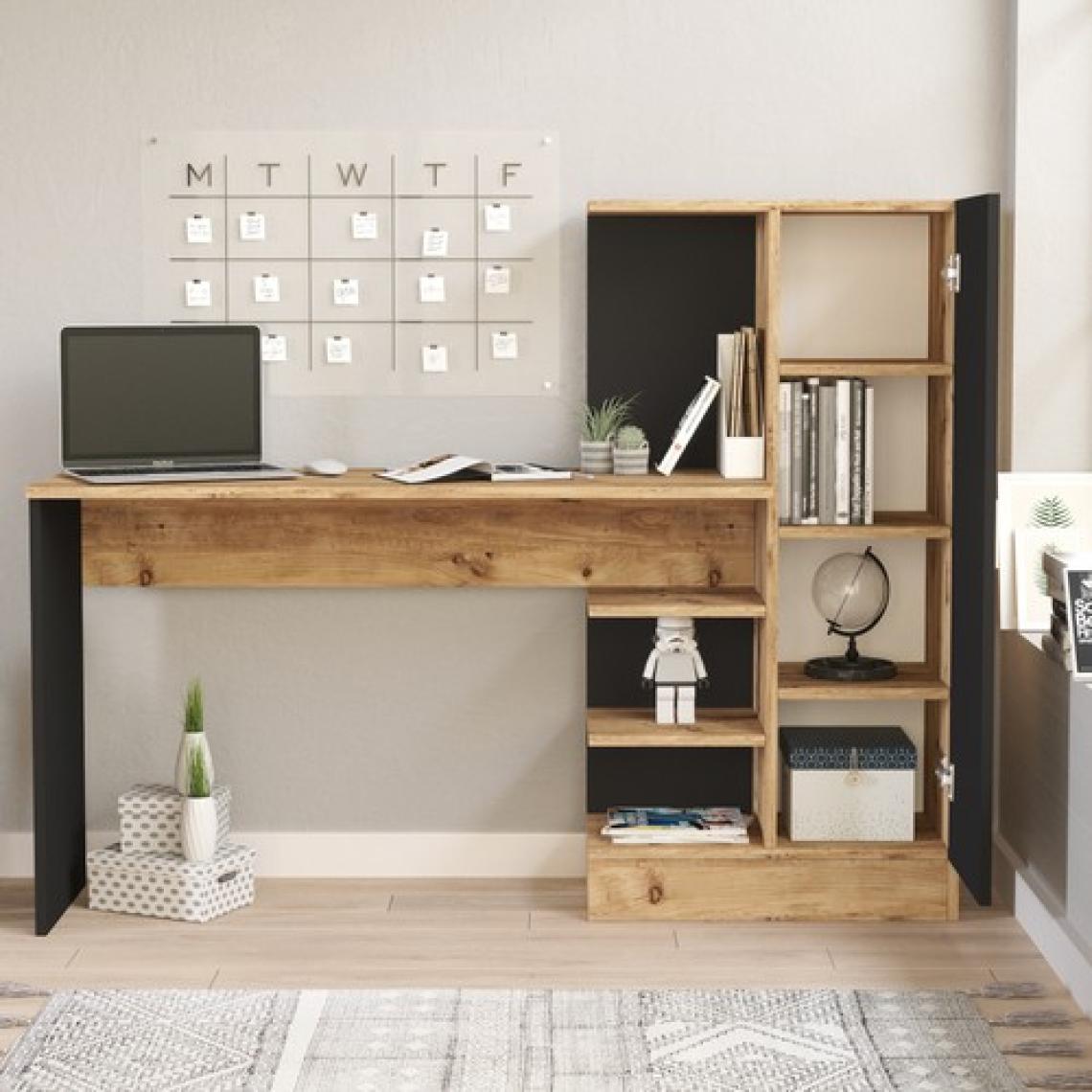 Robin Home Çocuk Genç Kitaplıklı Çalışma Masası Çam Siyah