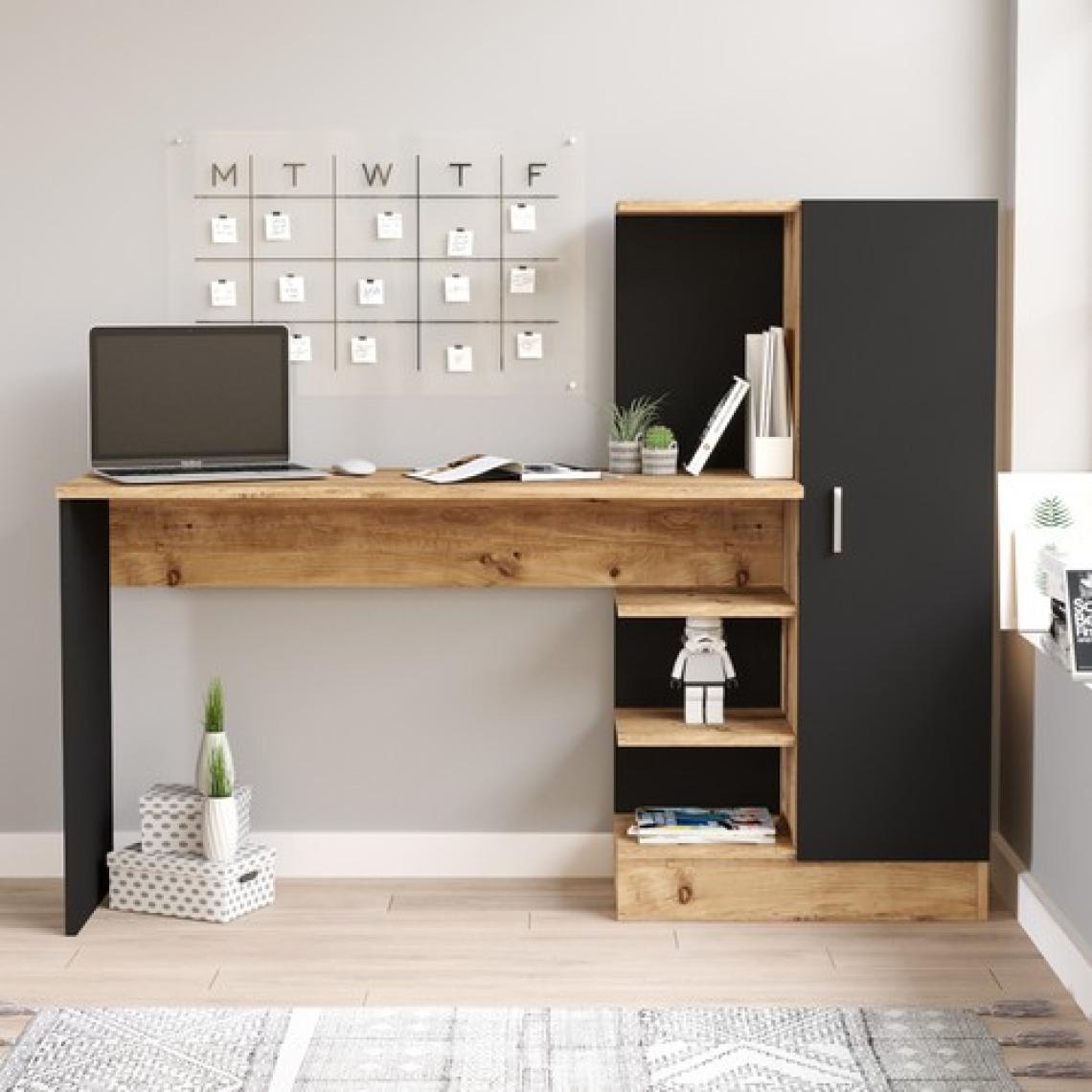Robin Home Çocuk Genç Kitaplıklı Çalışma Masası Çam Siyah