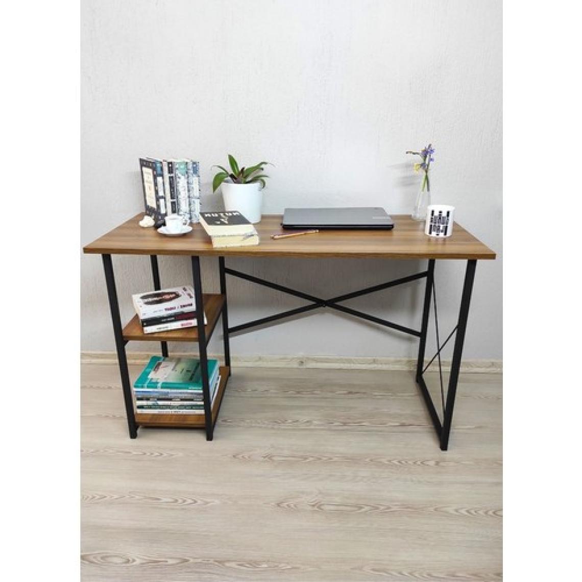 Çalışma Masası 2 Raflı Metal Bilgisayar Laptop Masası Ofis Ders Masası Ceviz