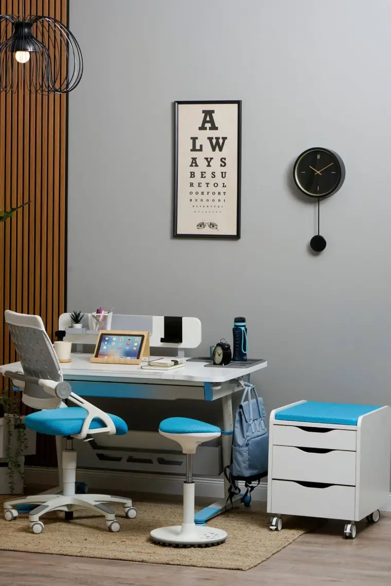 Creo Mobili Akıllı Çalışma Masası Yükseklik ve Eğim Ayarlı Masa - 120x75 Cm, Beyaz/Mavi - Sirius Standart