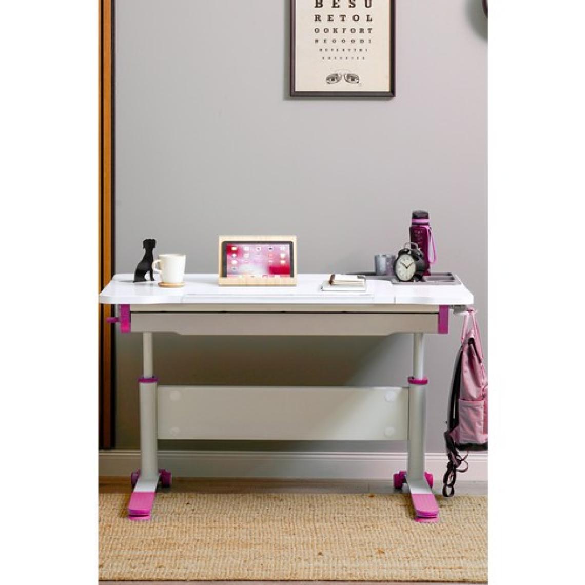 Creo Mobili Ergonomik Ders Çalışma Masası Eğim Verilebilir ve Çekmeceli - 120x75 Cm, Beyaz/Fuşya - Sirius Basic