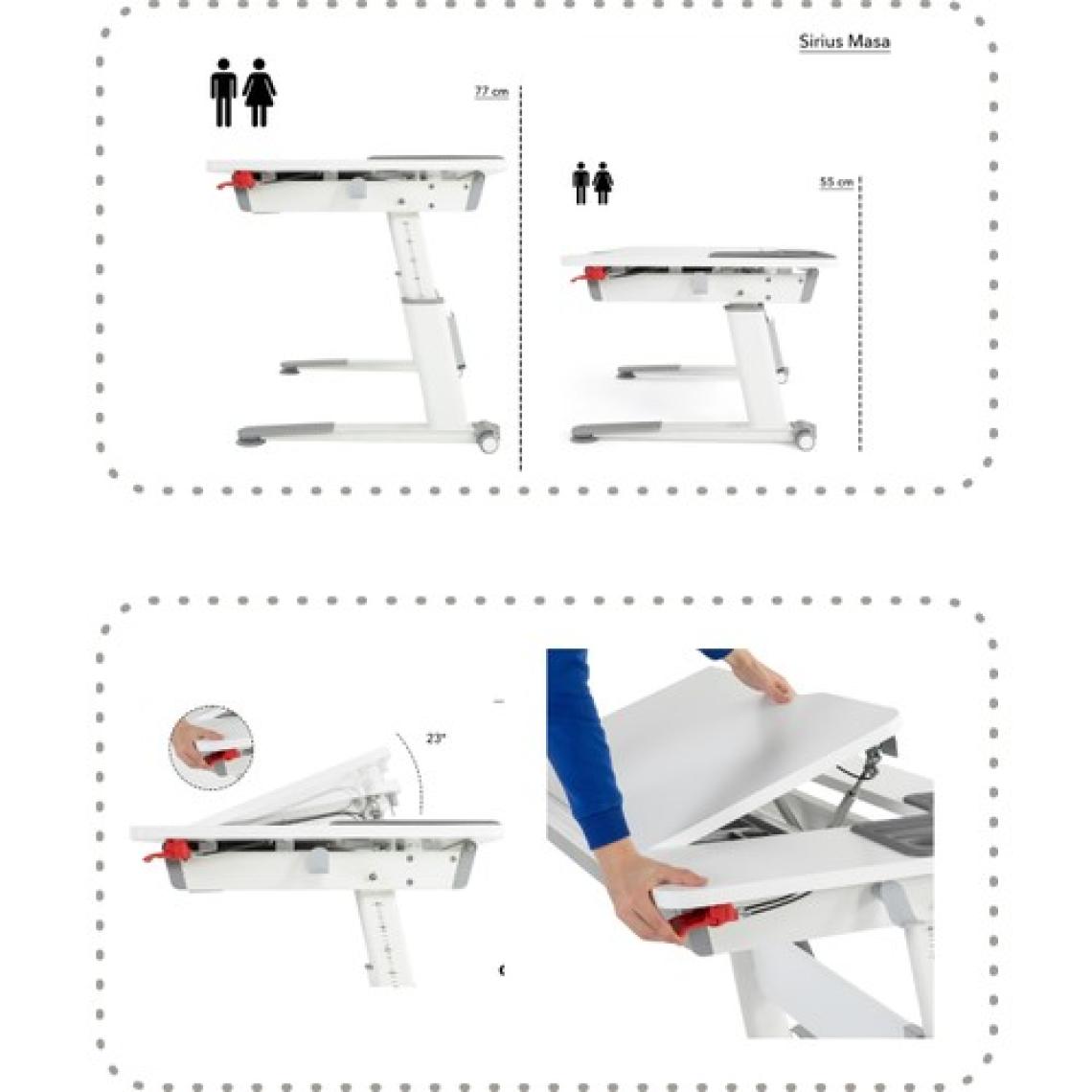 Creo Mobili Ergonomik Ders Çalışma Masası Eğim Verilebilir ve Çekmeceli - 120x75 Cm, Beyaz/Fuşya - Sirius Basic