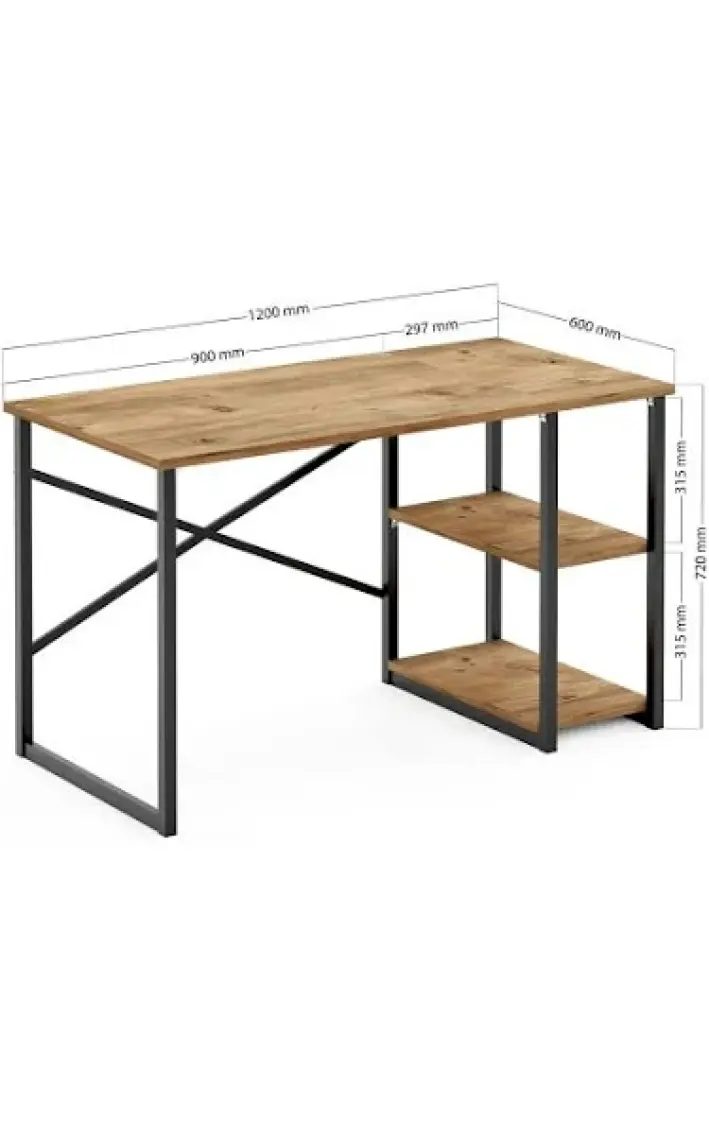 Ceramical Raflı Çalışma Masası - Sacramento Meşe - 120 cm
