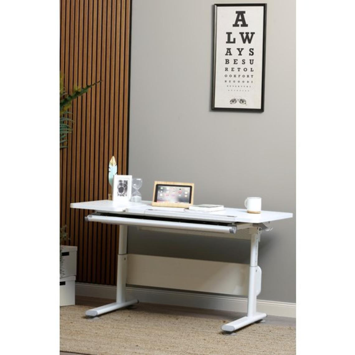 Creo Mobili Kompakt Çalışma Masası, Yükseklik Ayarlı Montessori Uyumlu - 130x70 Cm, Beyaz/Gri - Vega Simple