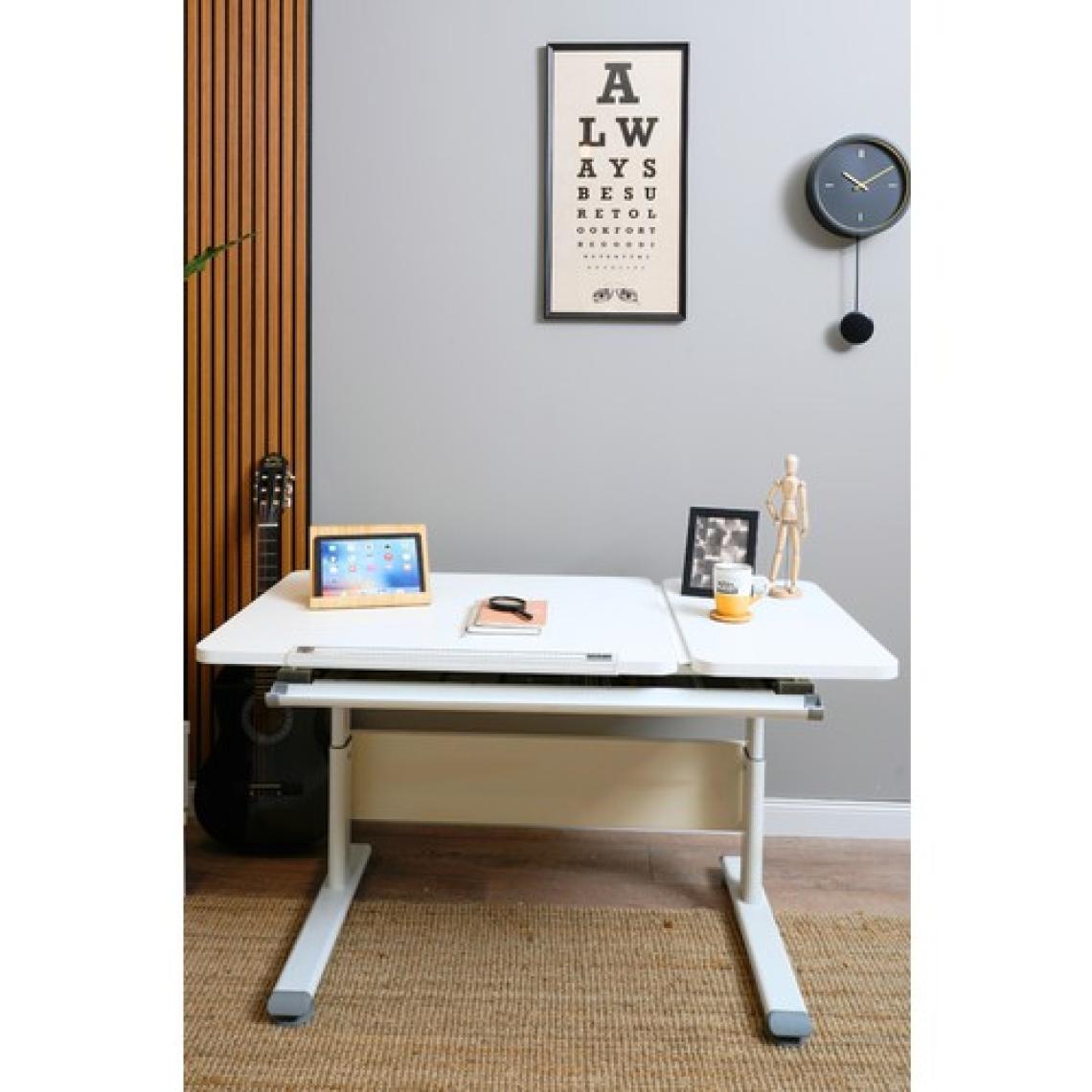 Creo Mobili Kompakt Çalışma Masası, Yükseklik Ayarlı Montessori Uyumlu - 130x70 Cm, Beyaz/Gri - Vega Simple