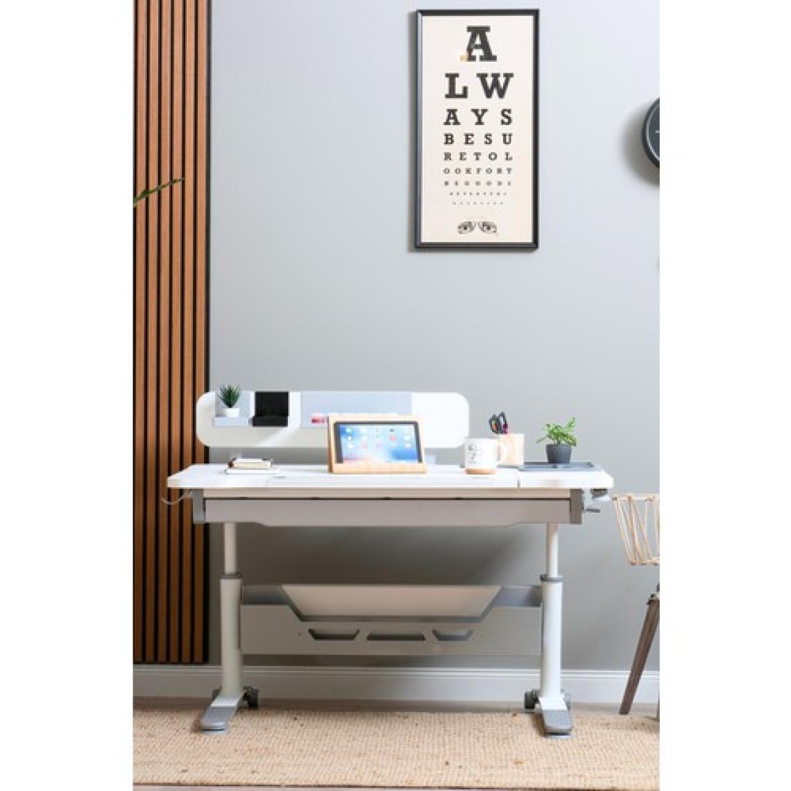 Creo Mobili Fonksiyonel Genç Odası Masası Çekmeceli, Yükseklik Ayarlı - 120x75 Cm, Beyaz/Gri - Sirius Standart