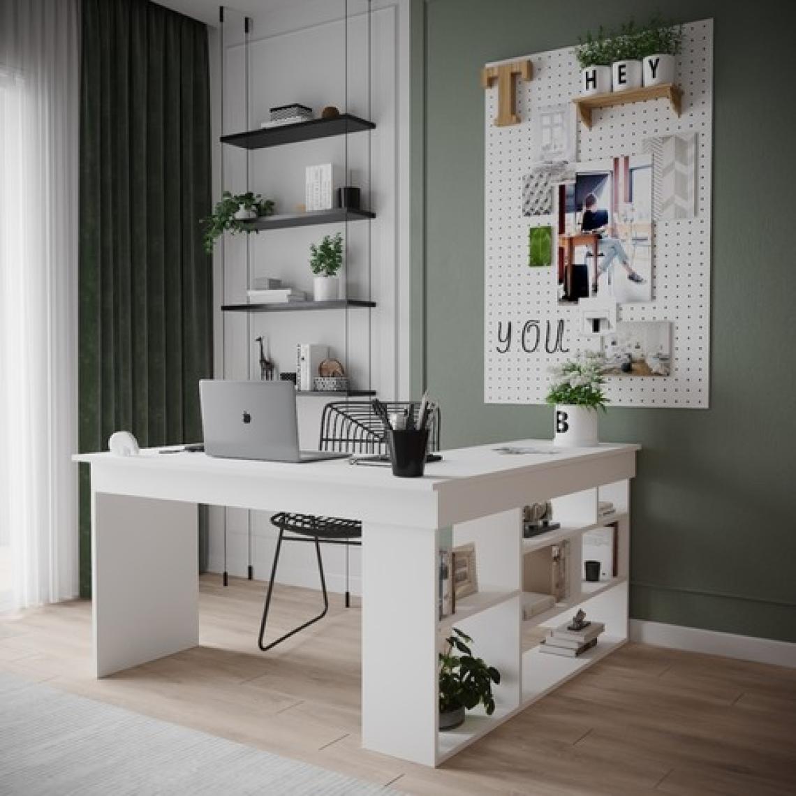 Robin Home Martin Kitaplık Raflı Çalışma Masası L Ofis Masası Beyaz (Raflar Sağda)