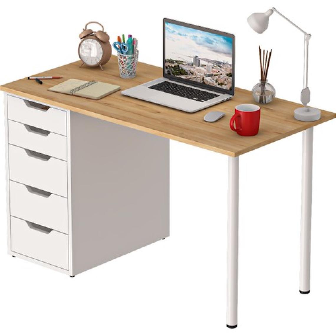 Dekorex Clm111-Meşe 5 Çekmeceli Çalışma Masası