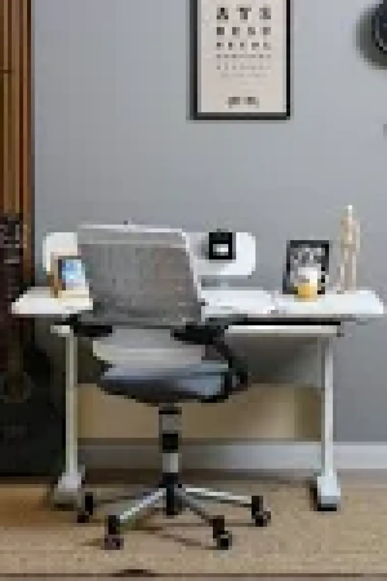 Creo Mobili Ergonomik Çalışma Masası Çekmeceli ve Yükseklik Ayarlı Masa + Sandalye - Beyaz/Gri - Vega Advanced