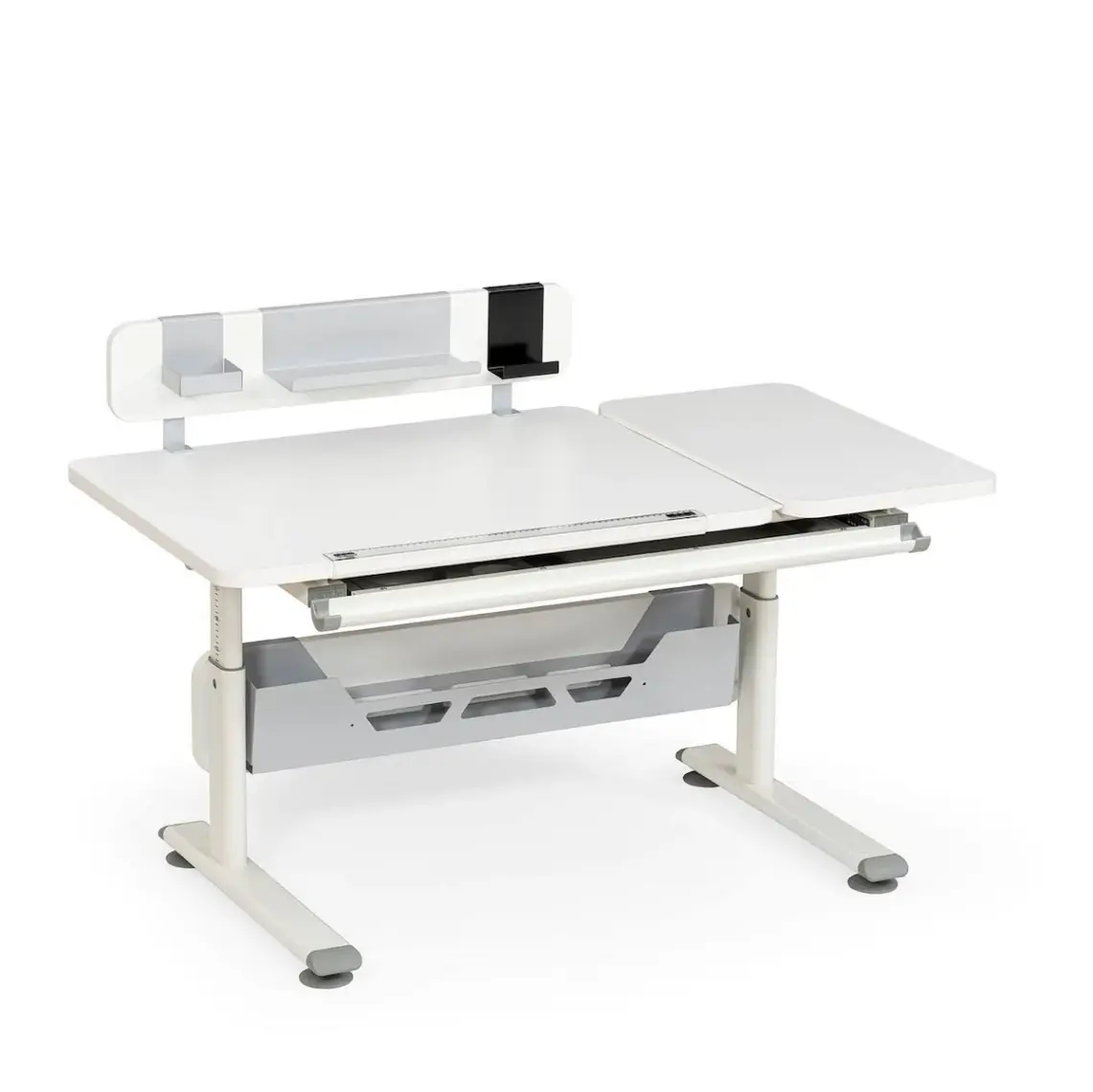 Creo Mobili Ergonomik Çalışma Masası Çekmeceli ve Yükseklik Ayarlı Masa + Sandalye - Beyaz/Gri - Vega Advanced
