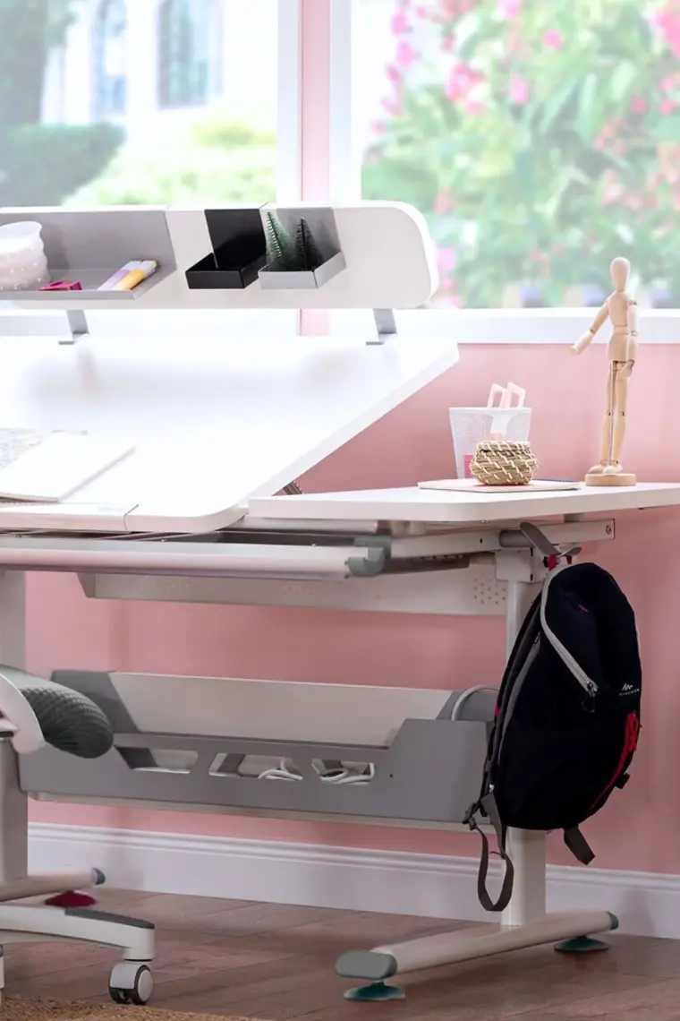Creo Mobili Ergonomik Çalışma Masası Çekmeceli ve Yükseklik Ayarlı Masa + Sandalye - Beyaz/Gri - Vega Advanced