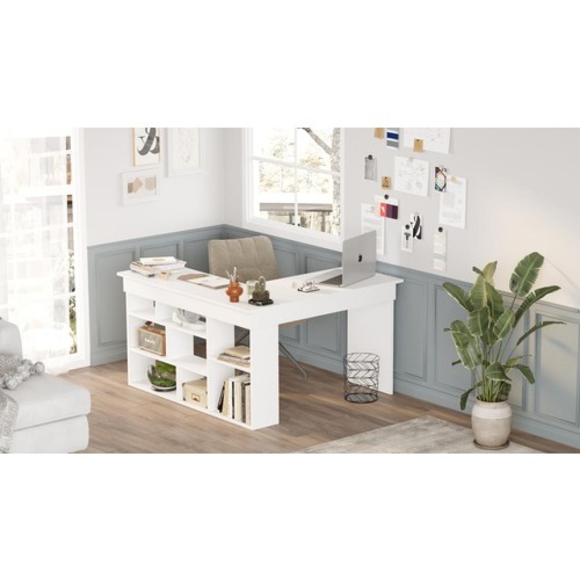 Robin Home Martin Kitaplık Raflı Çalışma Masası L Ofis Masası Beyaz (Raflar Solda)
