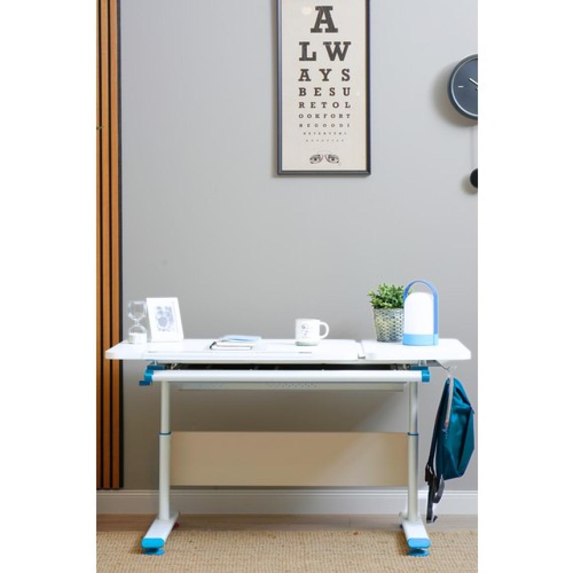 Creo Mobili Ergonomik Öğrenci Masası Çekmeceli ve Yükseklik Ayarlı - 130x70 Cm, Beyaz/Mavi - Vega Basic