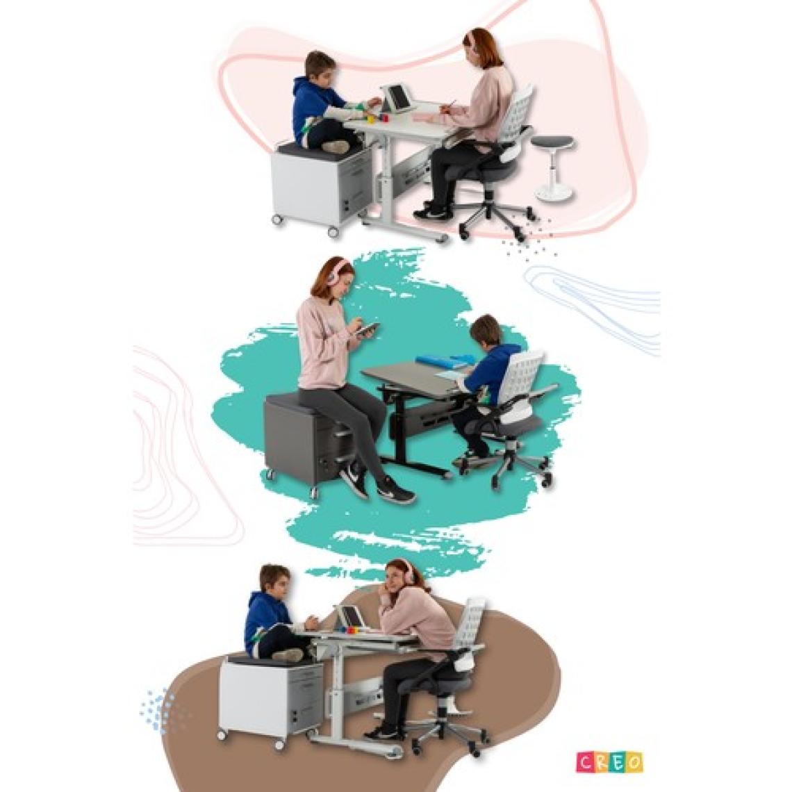 Creo Mobili Ergonomik Öğrenci Masası Çekmeceli ve Yükseklik Ayarlı - 130x70 Cm, Beyaz/Mavi - Vega Basic