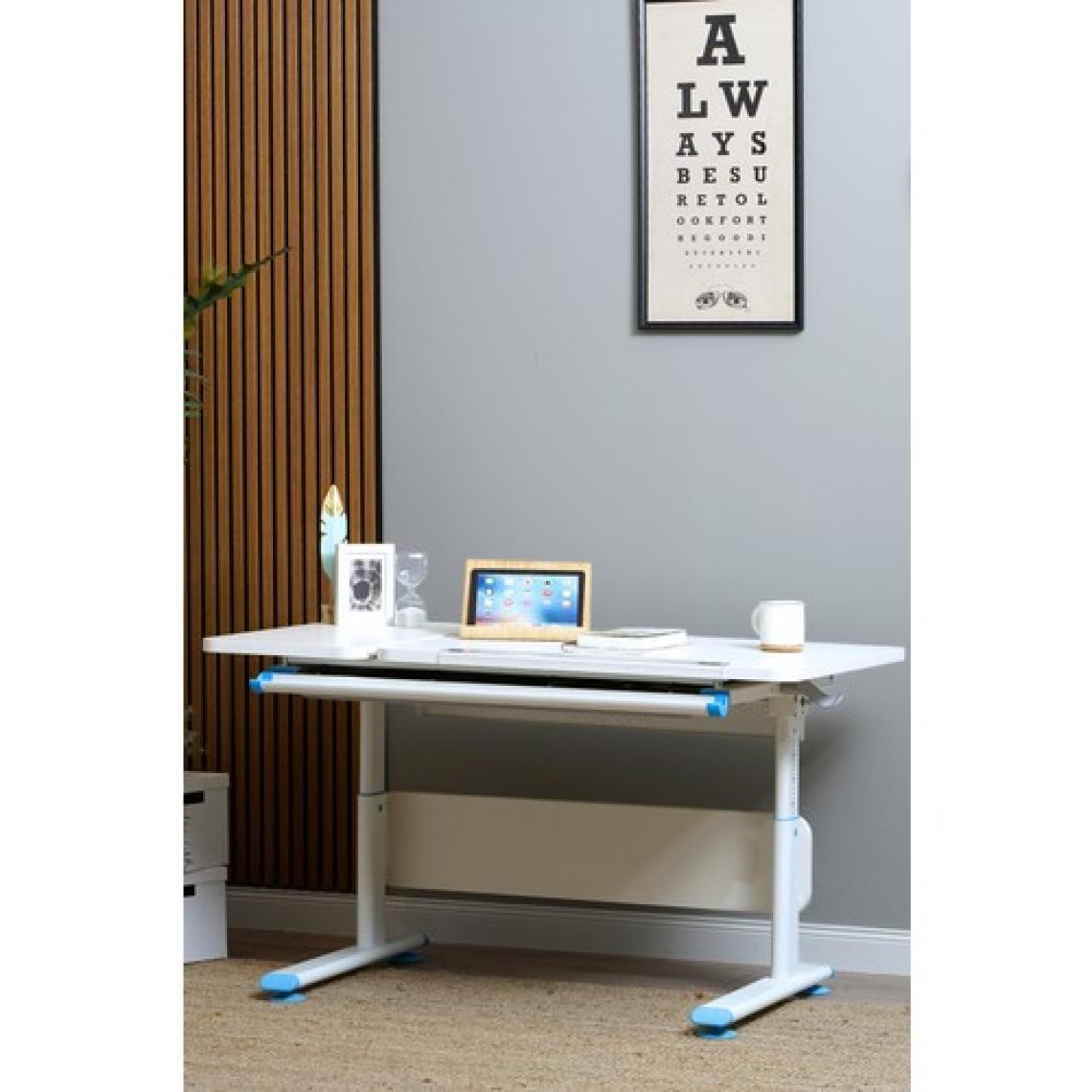 Creo Mobili Ergonomik Öğrenci Masası Çekmeceli ve Yükseklik Ayarlı - 130x70 Cm, Beyaz/Mavi - Vega Basic