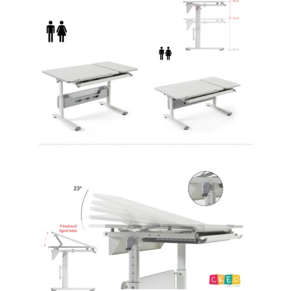 Creo Mobili Ergonomik Öğrenci Masası Çekmeceli ve Yükseklik Ayarlı - 130x70 Cm, Beyaz/Mavi - Vega Basic