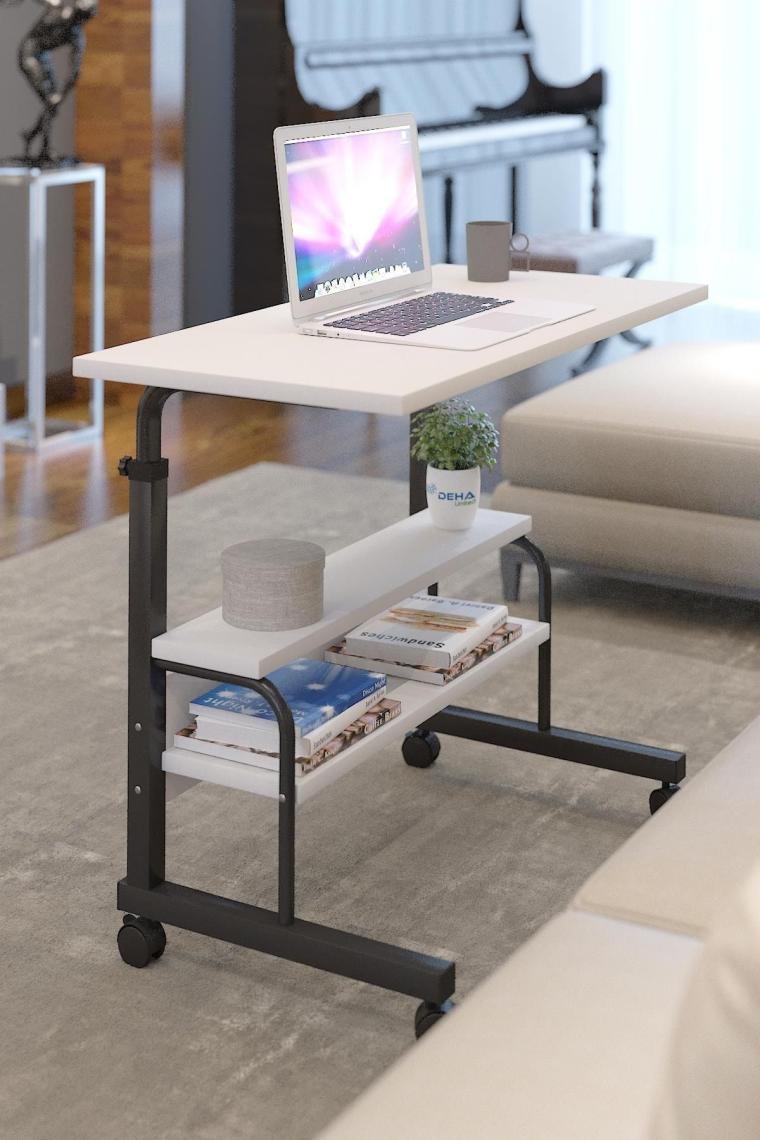 Dehalimited 80X40 Yükseklik Ayarlı Raflı Kilitli Tekerlekli Taşınabilir Laptop Sehpası ve Çalışma Masası