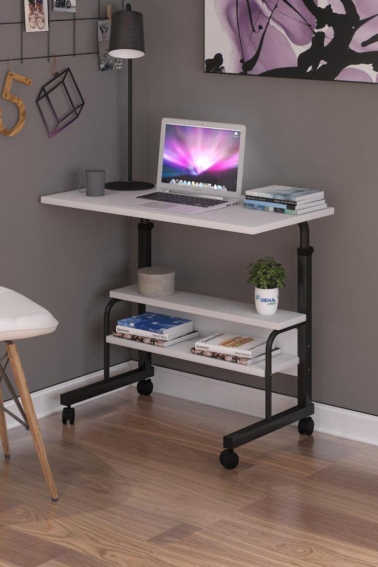 Dehalimited 80X40 Yükseklik Ayarlı Raflı Kilitli Tekerlekli Taşınabilir Laptop Sehpası ve Çalışma Masası