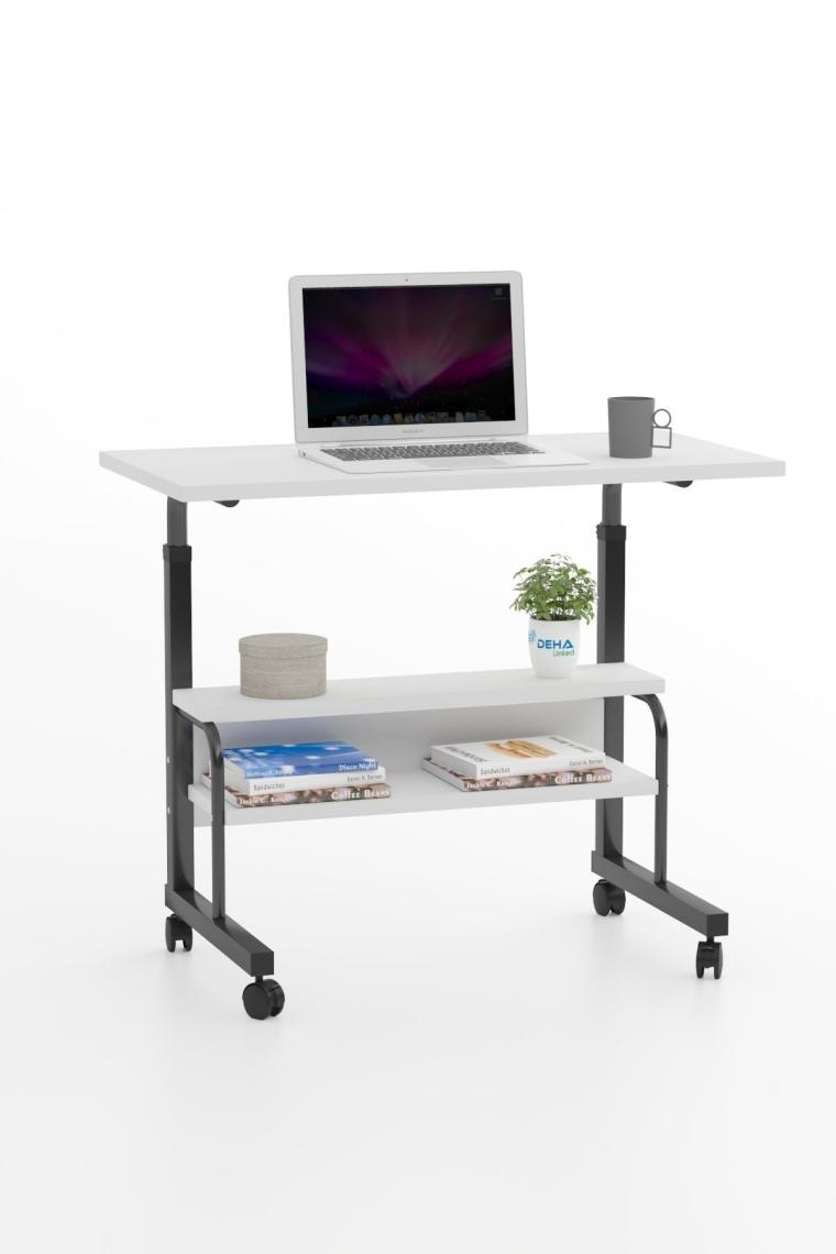 Dehalimited 80X40 Yükseklik Ayarlı Raflı Kilitli Tekerlekli Taşınabilir Laptop Sehpası ve Çalışma Masası