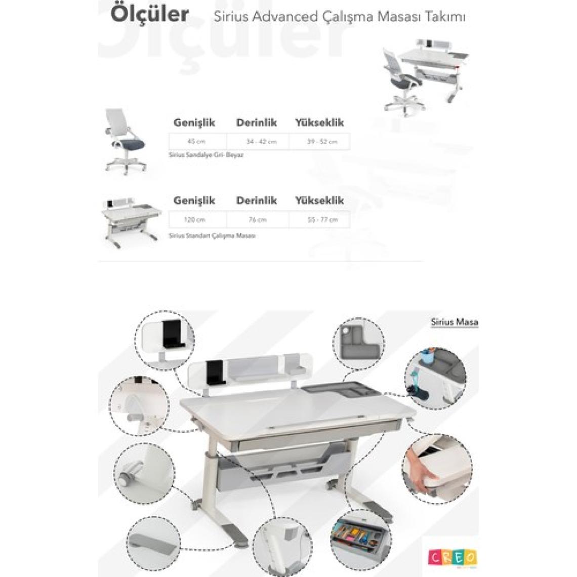 Creo Mobili Ofis Tipi Çalışma Masası, Yükseklik ve Eğim Ayarlı Masa + Sandalye - Antrasit/Gri - Sirius Advanced