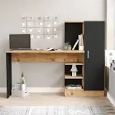 Yurudesign Laura Kitaplıklı Çalışma Masası Atlantik Çam Siyah CT2-AB