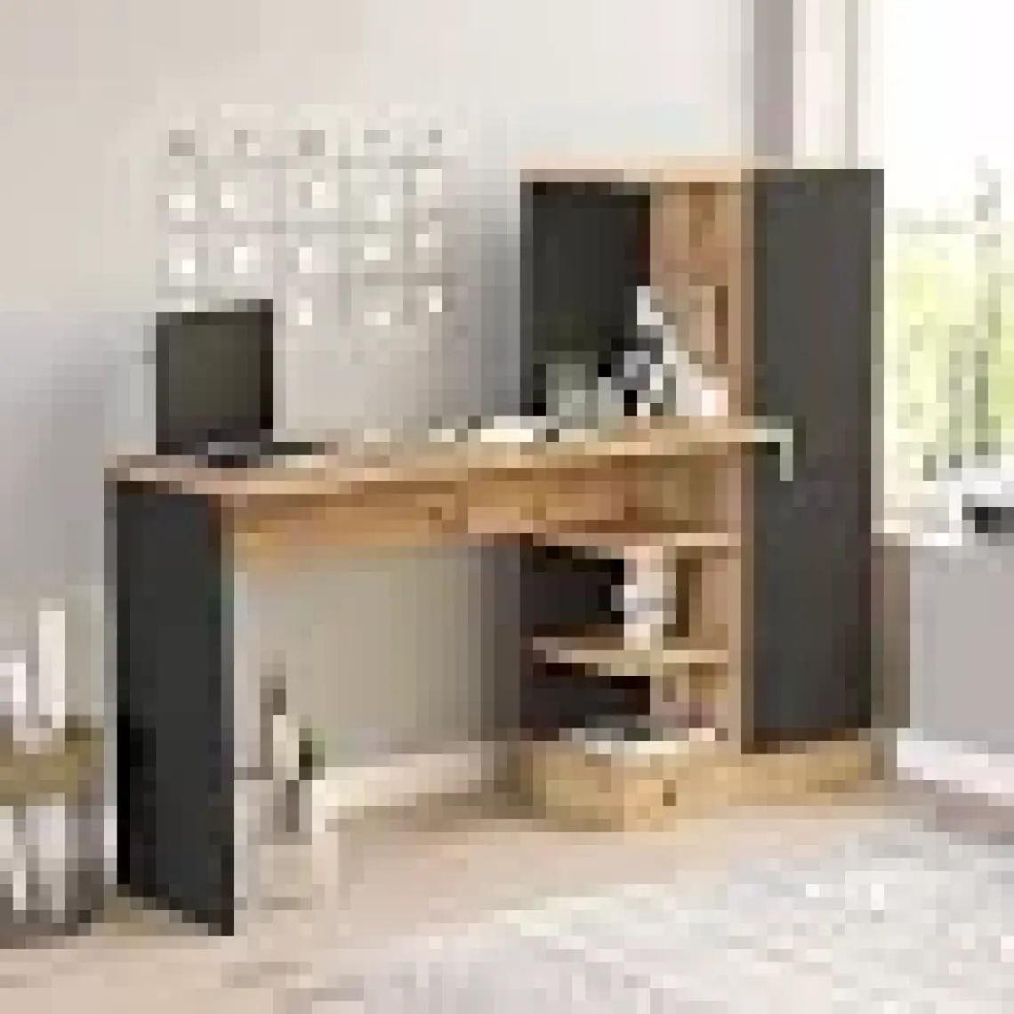 Yurudesign Laura Kitaplıklı Çalışma Masası Atlantik Çam Siyah CT2-AB