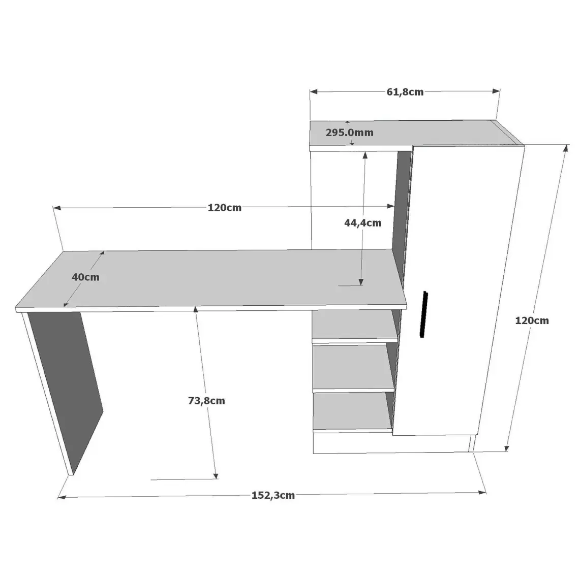 Yurudesign Laura Kitaplıklı Çalışma Masası Atlantik Çam Siyah CT2-AB
