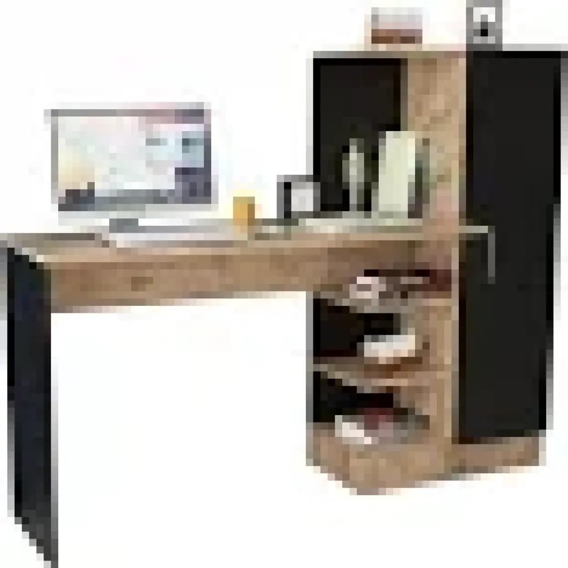 Yurudesign Laura Kitaplıklı Çalışma Masası Atlantik Çam Siyah CT2-AB