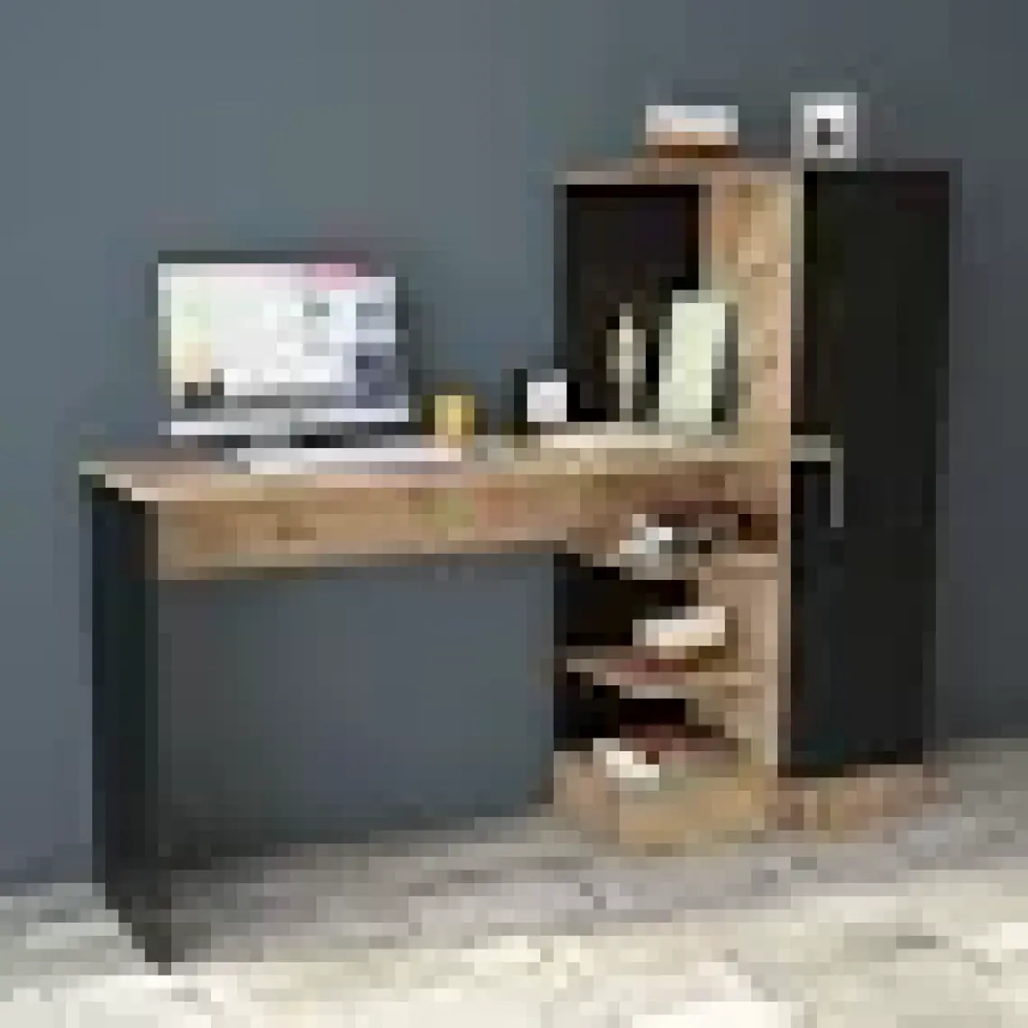 Yurudesign Laura Kitaplıklı Çalışma Masası Atlantik Çam Siyah CT2-AB