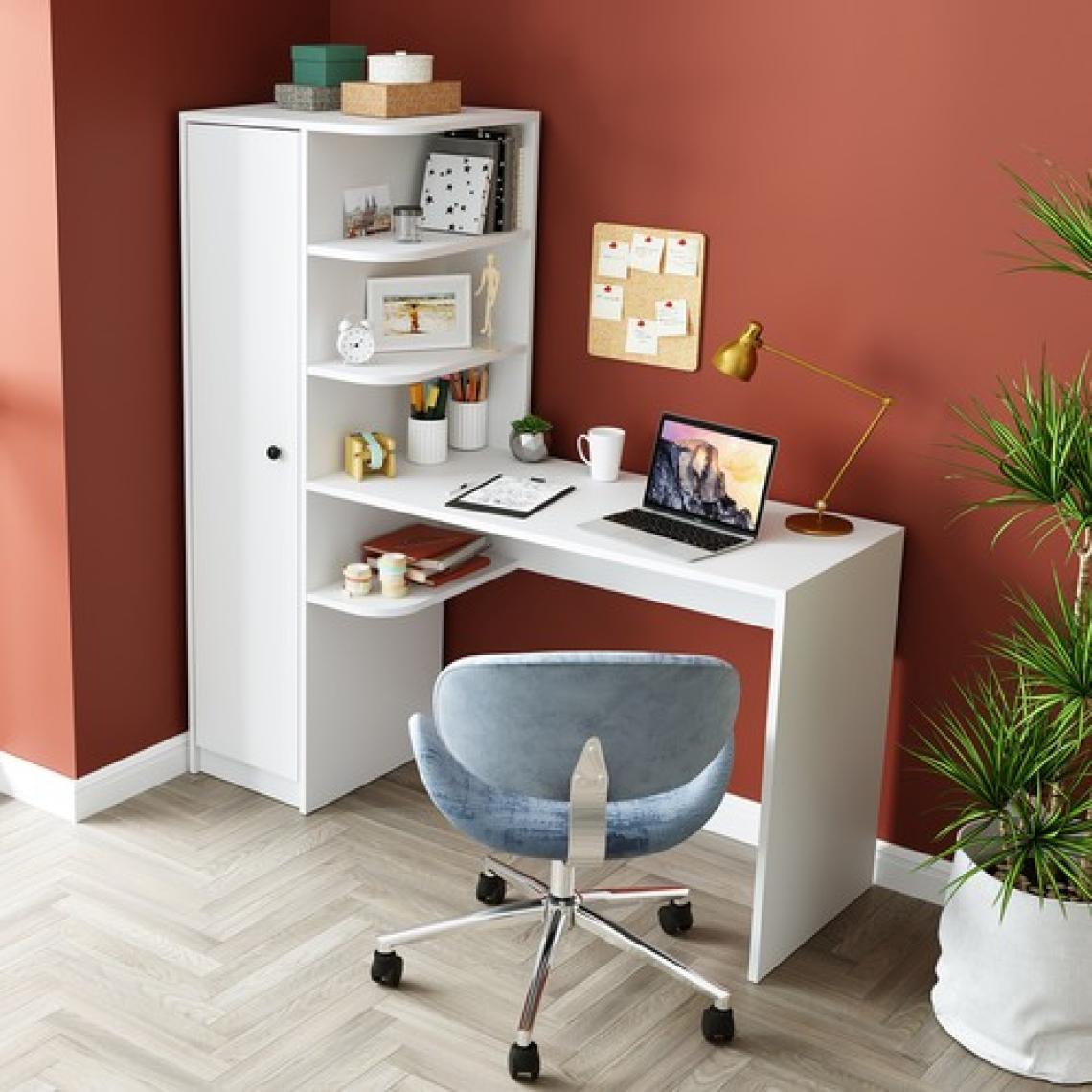 Roomart Roma Raflı Çalışma Masası , Çalışma Ofis Masası Sol Dolaplı Mat Beyaz Roma Masa Sol