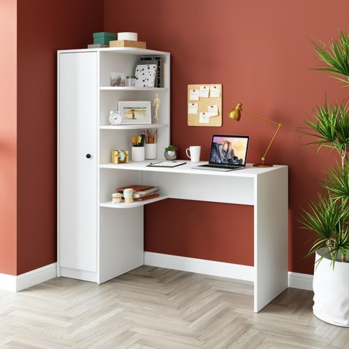 Roomart Roma Raflı Çalışma Masası , Çalışma Ofis Masası Sol Dolaplı Mat Beyaz Roma Masa Sol
