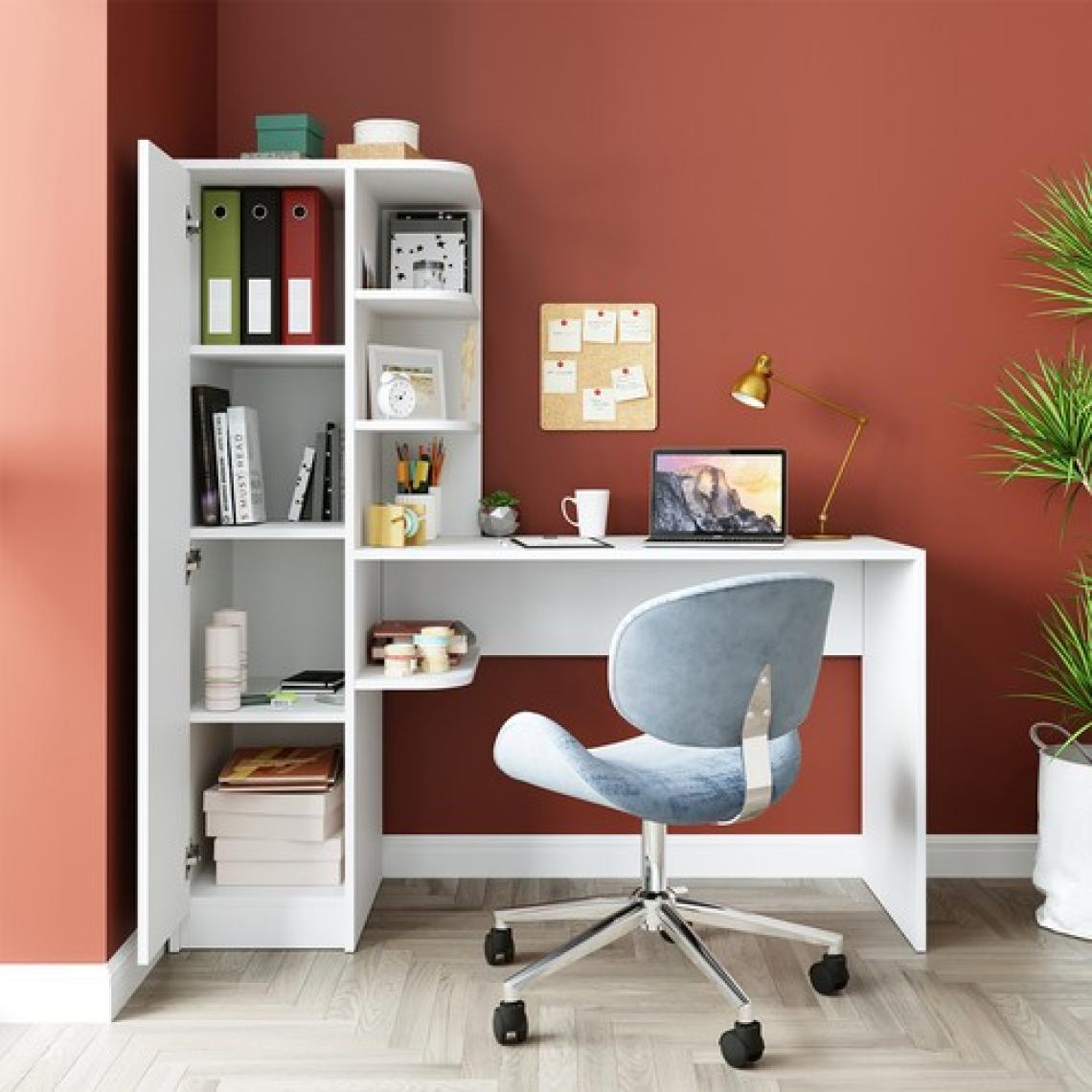 Roomart Roma Raflı Çalışma Masası , Çalışma Ofis Masası Sol Dolaplı Mat Beyaz Roma Masa Sol
