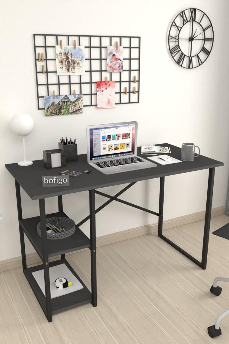 60x120 Cm 2 Raflı Çalışma Masası Bilgisayar Masası Ofis Ders Yemek Masası Antrasit
