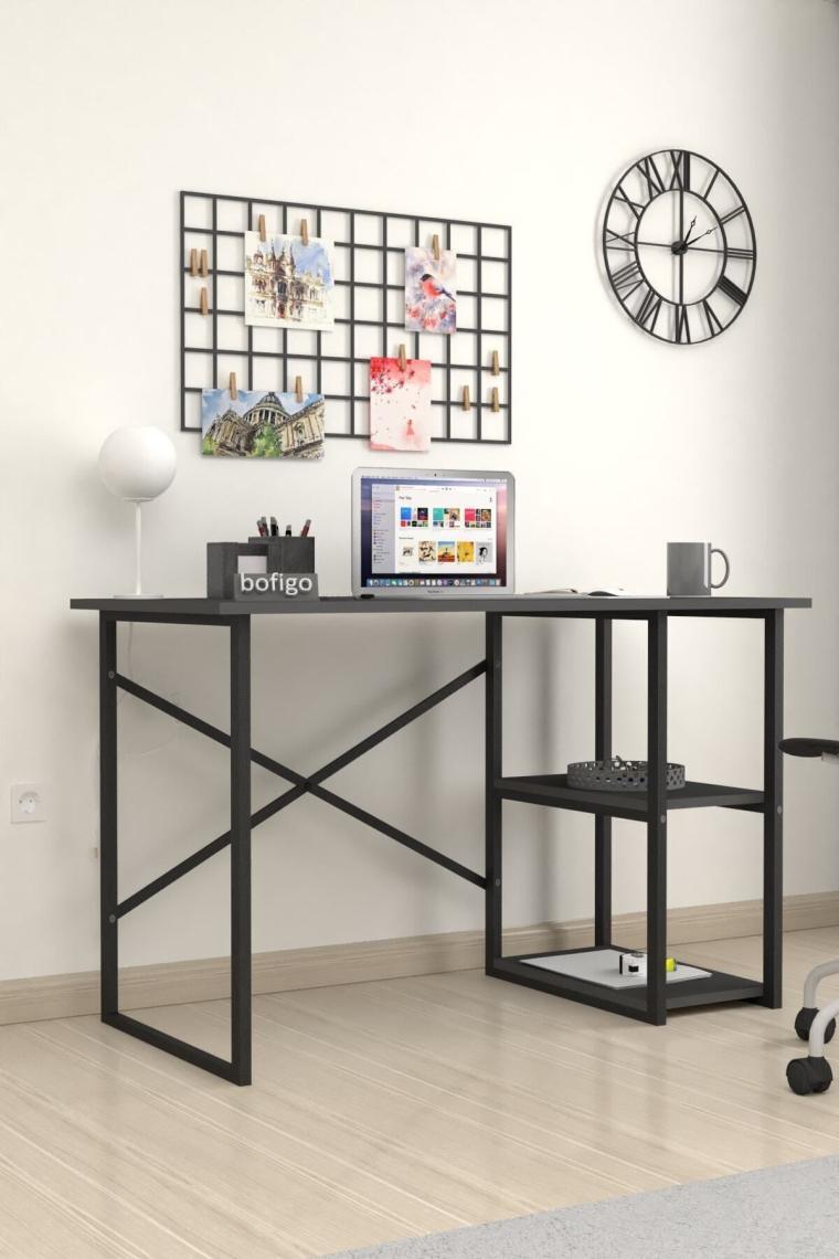 60x120 Cm 2 Raflı Çalışma Masası Bilgisayar Masası Ofis Ders Yemek Masası Antrasit