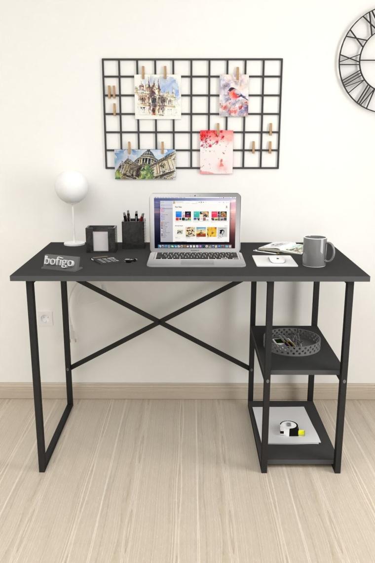 60x120 Cm 2 Raflı Çalışma Masası Bilgisayar Masası Ofis Ders Yemek Masası Antrasit