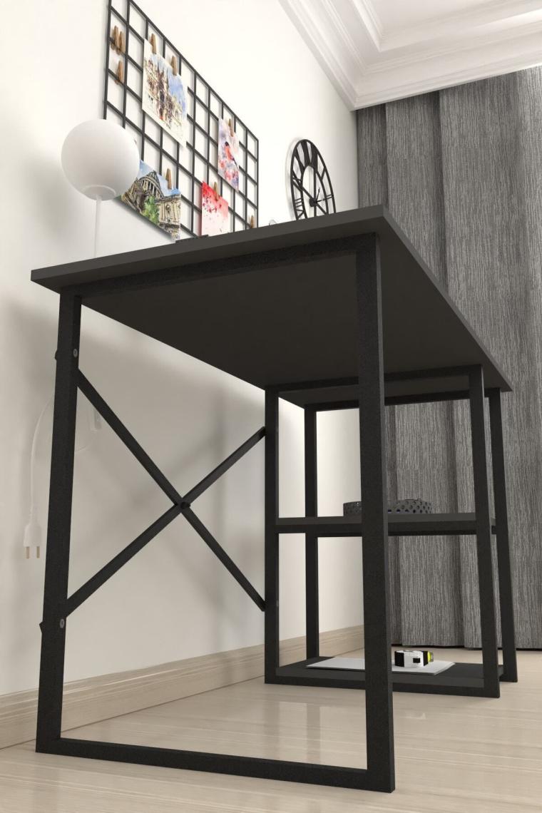 60x120 Cm 2 Raflı Çalışma Masası Bilgisayar Masası Ofis Ders Yemek Masası Antrasit