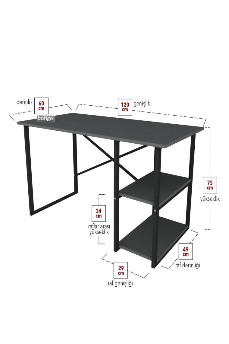 60x120 Cm 2 Raflı Çalışma Masası Bilgisayar Masası Ofis Ders Yemek Masası Antrasit