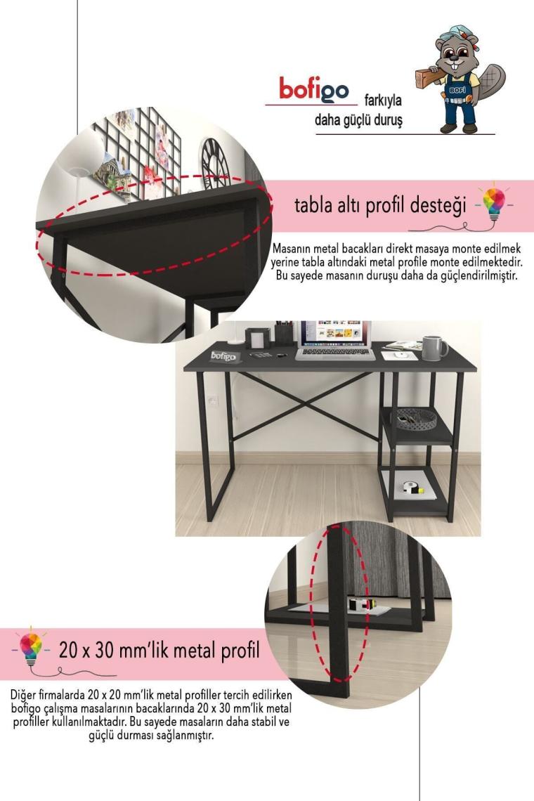 60x120 Cm 2 Raflı Çalışma Masası Bilgisayar Masası Ofis Ders Yemek Masası Antrasit