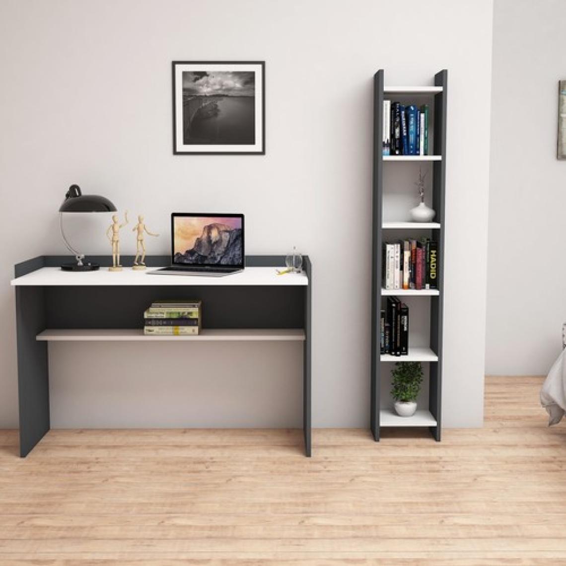 Bimossa Gülbahar Kitaplık ve Çalışma Masası Antrasit Beyaz