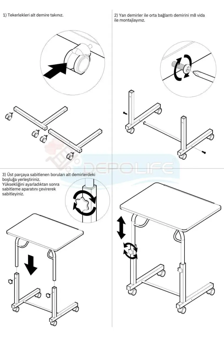 Depolife Eğim Yükseklik Ayarlı Laptop Sehpası Kahvaltı Ders Çalışma Bilgisayar Ofis Yemek Masası Metal Ayak