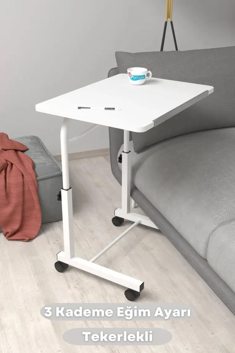 Depolife Eğim Yükseklik Ayarlı Laptop Sehpası Kahvaltı Ders Çalışma Bilgisayar Ofis Yemek Masası Metal Ayak
