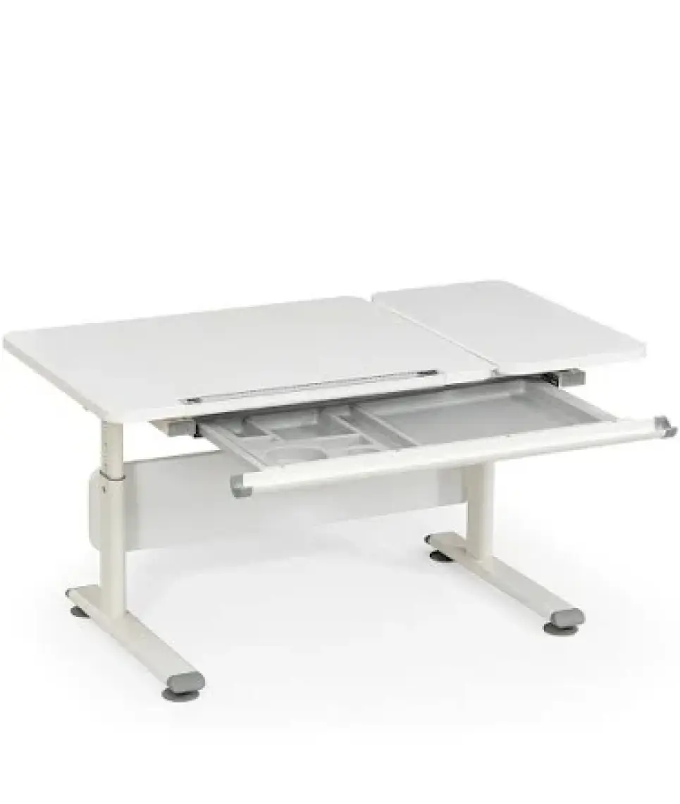 Creo Mobili Ayarlanabilir Çalışma Masası, Eğimli ve Montessori Uyumlu Masa - 130x70 Cm, Beyaz/Gri - Vega Basic
