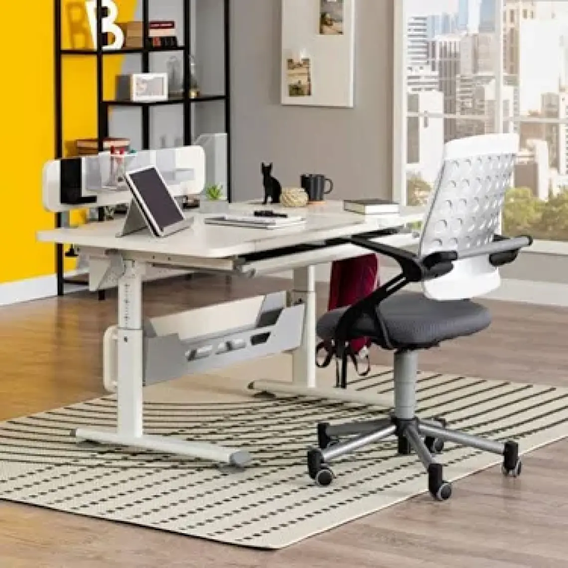 Creo Mobili Ayarlanabilir Çalışma Masası, Eğimli ve Montessori Uyumlu Masa - 130x70 Cm, Beyaz/Gri - Vega Basic